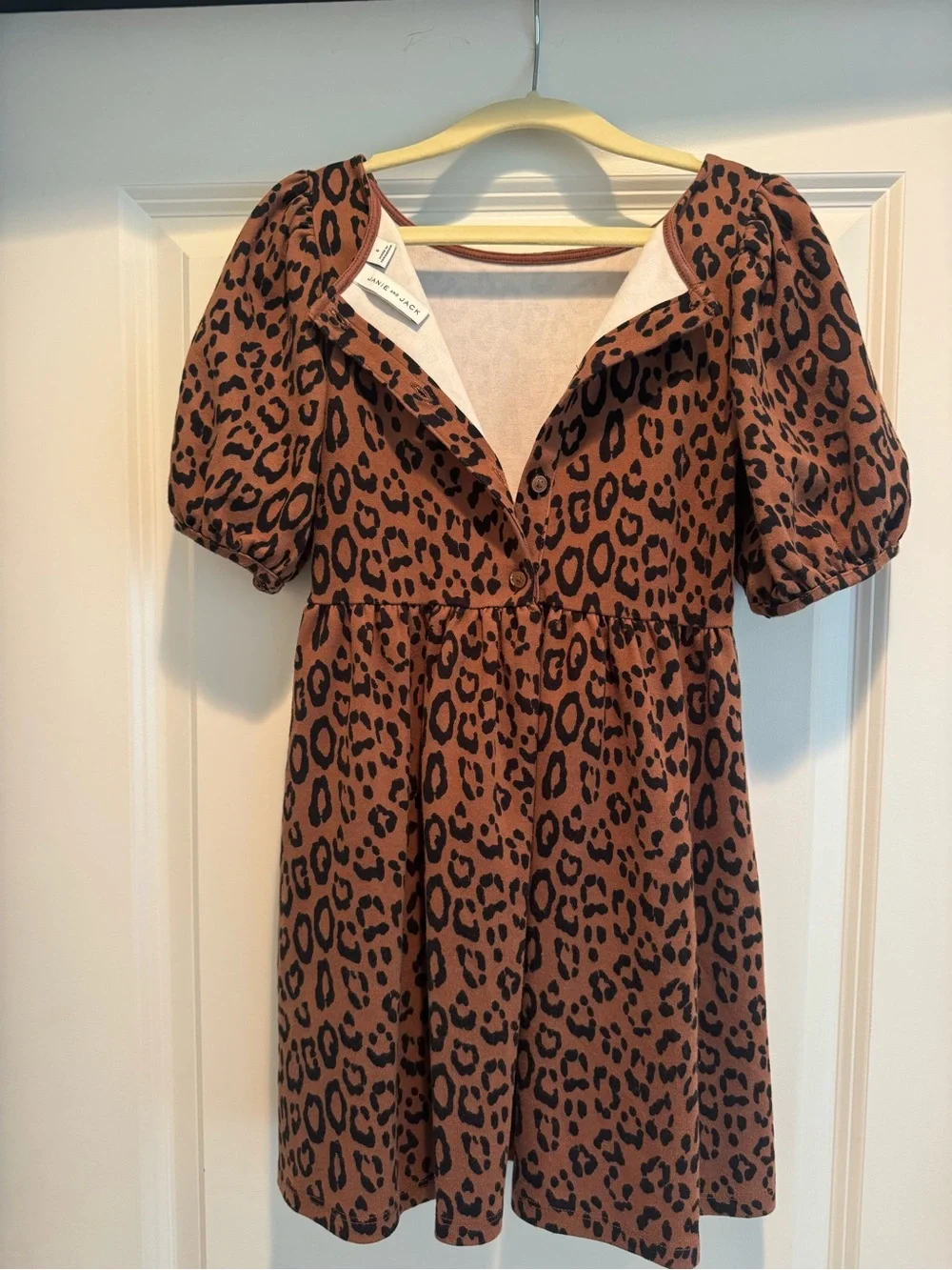 Janie and Jack Tan and Black Leopard Puff-Sleeve Dress